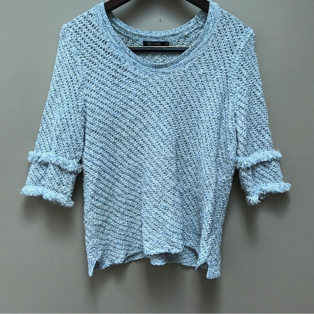 Nic + Zoe Double Fringe 3/4 Sleeve Sweater (M)
